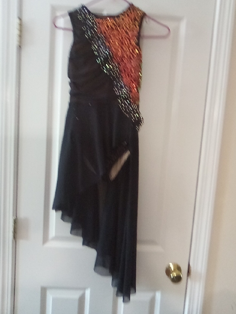 WEISSMAN Black High-Low Kids Dress with Orange Sequin Diagonal Accent SZ LC